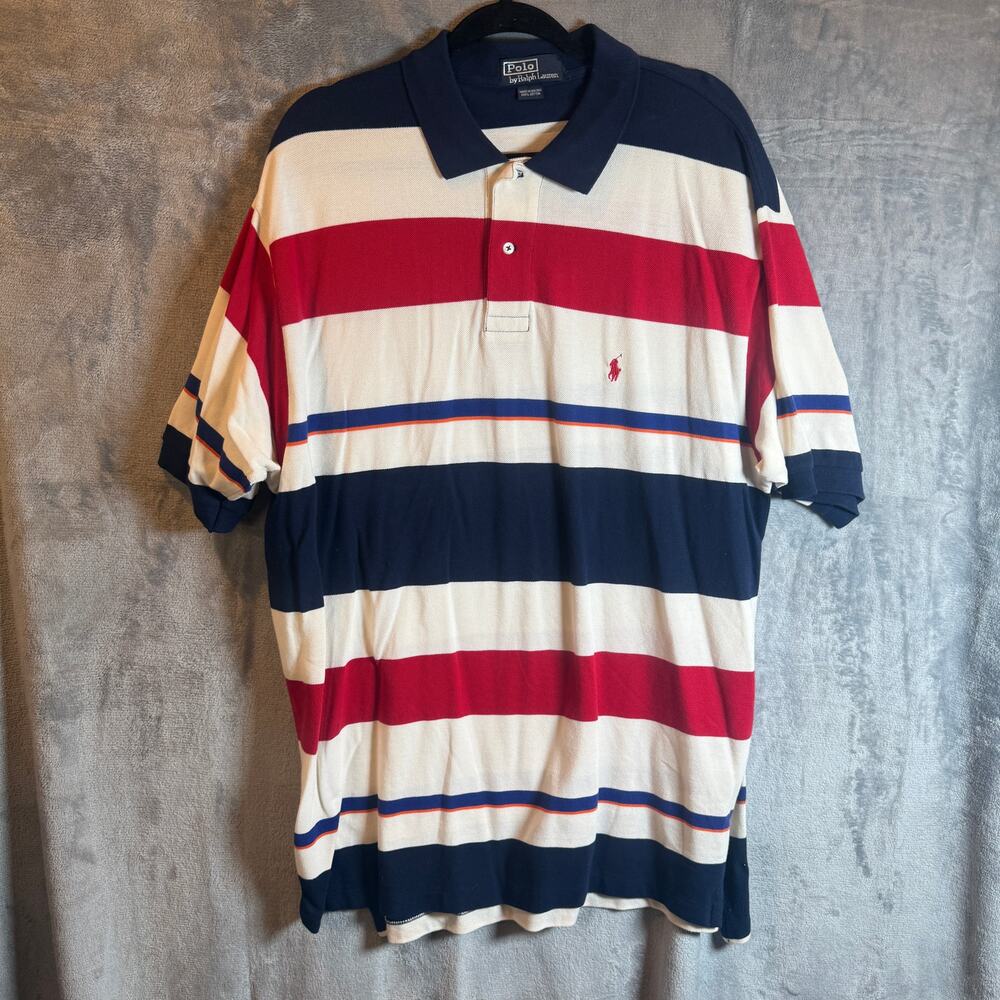 Lot 2 Vintage Polo Ralph Lauren Striped Polo Shirts Mens XXL Pony Logo - Picture 2 of 10